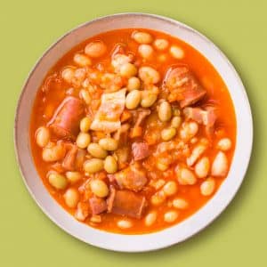 Pochas con panceta adobada y chistorra riojana (400 g.)