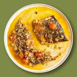 Lubina al horno en salsa libanesa (300 g.)