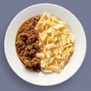 Mezze penne con carrillada mechada en salsa (350g)